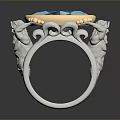 Elegant Oval Blue Gemstone Ring With Gold Silver Setting And Crystal Accents 3d model