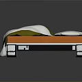 Modern Bed With Orange Mattress Green White Comforter White Pillows Black Headboard And Metal Frame