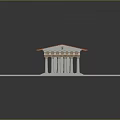 Ancient Style Building Model With Orange Roof White Columns On White Platform