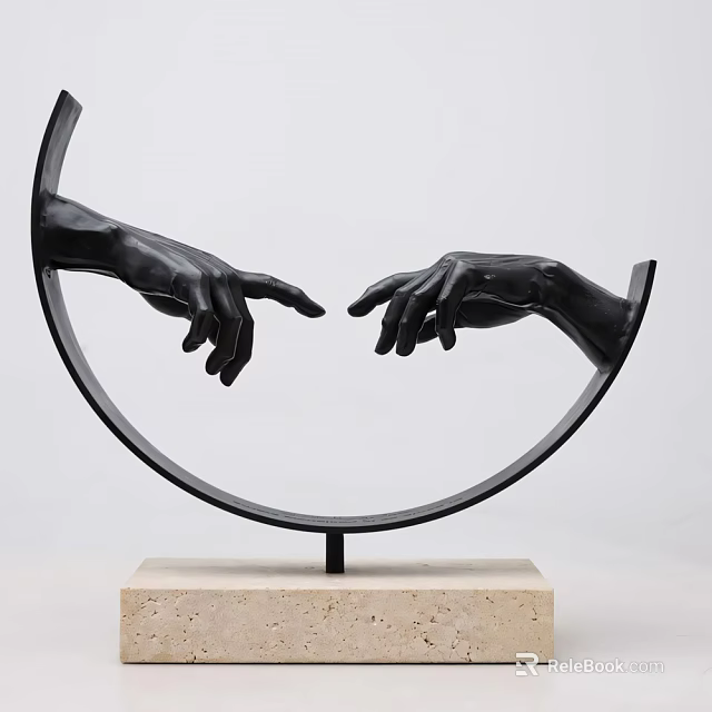 Metallic Decorative Ornament Set With Curved Ring Hands And Stone Base 3d model 