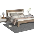 Modern Minimalist Wooden Double Bed With Nightstands Lamp Pillows Blanket And Plants