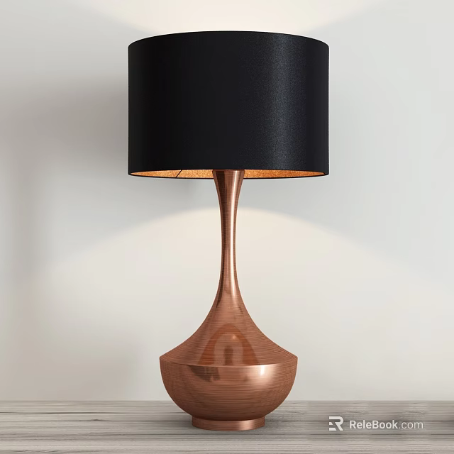 Modern Table Lamp Featuring Black Lampshade And Sleek Copper Base Design 3d model