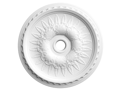 White Decorative Ceiling Medallion With Intricate Floral Pattern And Central Hole For Light Fixture 3d model