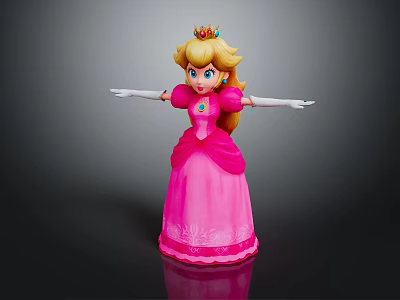 Elegant Princess Character With Pink Gown Crown Blonde Hair And Arms Outstretched 3d model