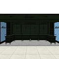 Madlen Mall Store With Dark Green Facade Glass Windows And Display Counters
