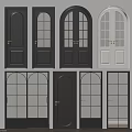 Arched Glass and Solid Panel Doors in Black and White Design Styles 3d model