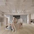 Modern Clothing Store Interior With Mannequin Dress Wooden Flooring And Clothing Racks