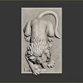 Detailed White Marble Sitting Lion Statue With Shield On Square Base 3d model