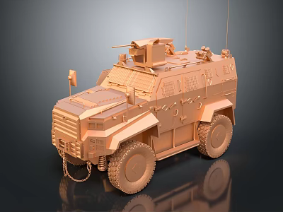 Military Armored Vehicle With Roof Mounted Weapon System External Antennas And Heavy Duty Tires 3d model