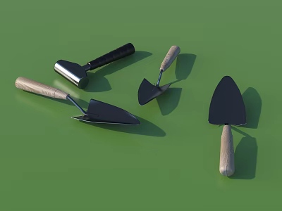 Garden Hardware Tools Set with Wooden Handles and Metal Trowels for Gardening 3d model