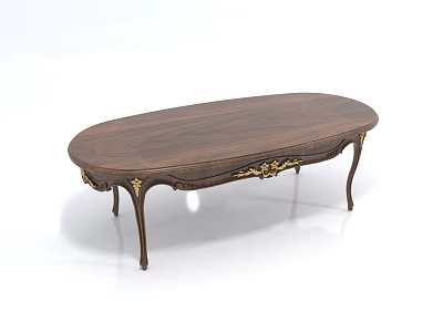 Elegant Oval Dark Wooden Coffee Table With Gold Accents And Carved Legs 3d model