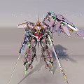 Metallic Mecha Robot Model With Silver Gold Red Accents And Spiked Crown Armor