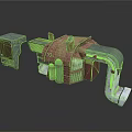 Industrial Mechanical Equipment With Rusty Red And Green Casing And White Pipes Components