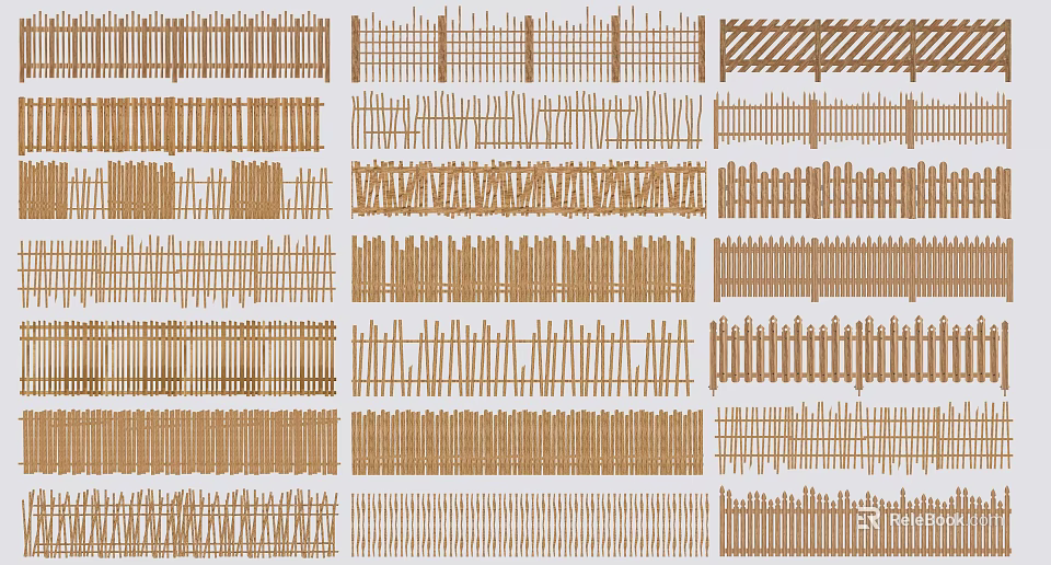 Wooden Fence Various Designs And Different Styles For Garden Decoration 3d model 