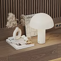 Decorative Ornament Set With White Mushroom Lamp Vase Pampas Grass Golden Ornament And Books