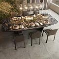 Elegant Modern Dining Table Set With Marble Top Chairs Tableware And Pendant Lights