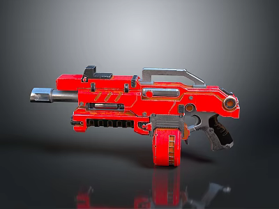 Red Sci Fi Weapon With Metallic Barrel And Ergonomic Grip Modern Design 3d model