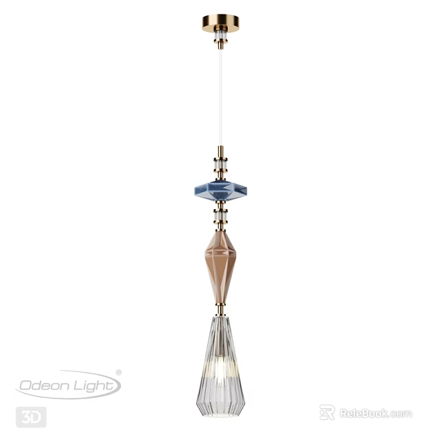Elegant Diamond Shaped Chandelier With Blue Copper Accents And Crystal Tassels 3d model 