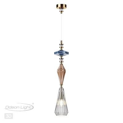 Elegant Diamond Shaped Chandelier With Blue Copper Accents And Crystal Tassels 3d model