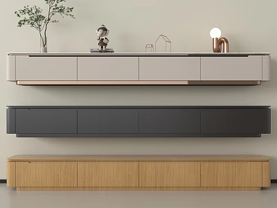 Modern Minimalist TV Stand With Light Gray Dark Gray And Wooden Storage Design 3d model