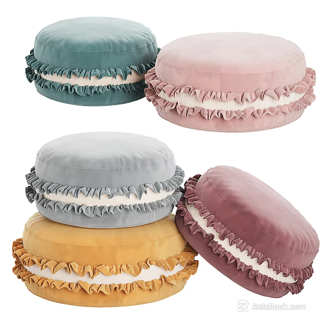 Round Velvet Accent Pillows With Ruffled Edges In Multiple Colors For Home Decor 3d model 