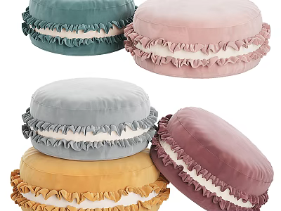 Round Velvet Accent Pillows With Ruffled Edges In Multiple Colors For Home Decor 3d model