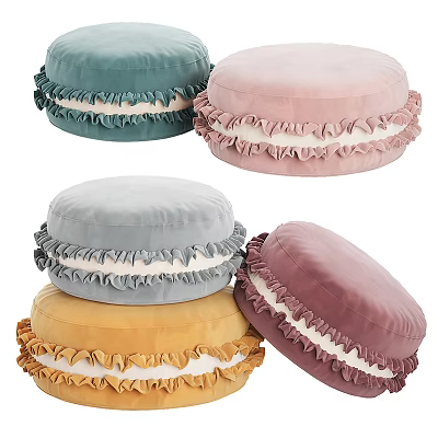 Round Velvet Accent Pillows With Ruffled Edges In Multiple Colors For Home Decor 3d model