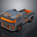 Futuristic Gray Armored Tank With Orange Accents Open Cargo Bed And Rugged Wheels Design