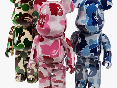 Colorful Camouflage Bear Sculptures With Green Pink Blue Patterns Artistic Design And Detailed Craftsmanship 3d model