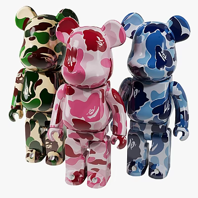 Colorful Camouflage Bear Sculptures With Green Pink Blue Patterns Artistic Design And Detailed Craftsmanship 3d model