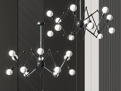 Modern Geometric Chandelier With White Spherical Bulbs And Black Metal Frame 3d model