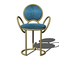 Modern Blue Velvet Bar Stool With Round Backrest And Curved Metal Frame