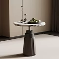 Modern Round Side Table With Marble Top Silver Decorations And Green Fruit Bowl 3d model