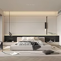 Modern Bedroom Interior Design With Large Bed Accent Chair Recessed Lighting And Neutral Rug