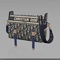 Christian Dior Stylish Handbag With Blue And White Pattern Metallic Buckles And Shoulder Strap