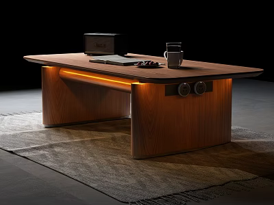Modern Wooden Coffee Table With LED Light Strip Laptop And Mug On Surface Design 3d model