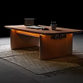 Modern Wooden Coffee Table With LED Light Strip Laptop And Mug On Surface Design