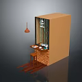 Brown Cube Interior Featuring Small Bar Counter Tableware High Stool Brick Wall And Pendant Light 3d model