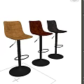 Modern Leather Bar Stools with Brown Black Seats Metal Legs Round Base and Footrest
