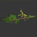 Lifelike Green Praying Mantis Perched On Thin Branch With Fresh Green Leaves