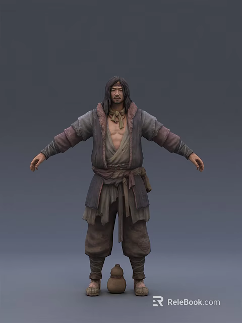 3D Fantasy Male Character Creature In Traditional Outfit With Open Arms 3d model 