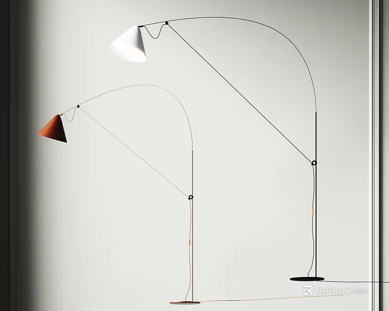 Modern Arched Floor Lamps With White And Orange Colored Shades 3d model 