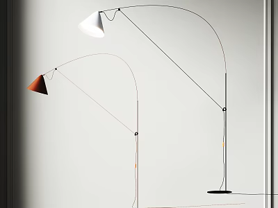 Modern Arched Floor Lamps With White And Orange Colored Shades 3d model