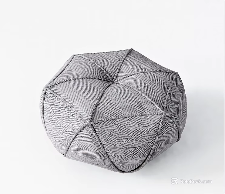 Modern Gray Round Fabric Pouf With Geometric Pattern For Living Room Decor 3d model 