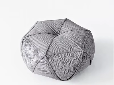 Modern Gray Round Fabric Pouf With Geometric Pattern For Living Room Decor 3d model