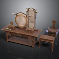 Traditional Chinese Style Wooden Furniture Set With Table Mirror Stool And Chair