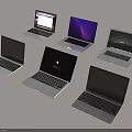 Various Modern Laptops With Apple Logo Different Screen Displays And Colors