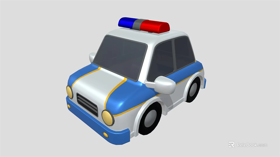 Colorful Electric Toy Police Car with Red Blue Siren Lights and Cartoon Design for Kids 3d model 