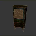 Vintage Green Cabinet With Woven Lattice Door Drawer And Slender Legs