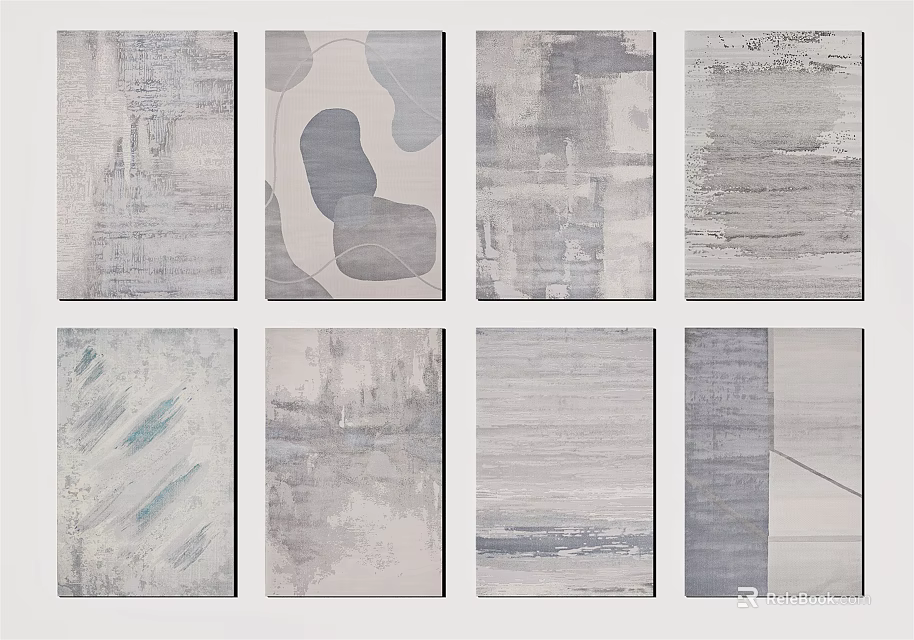 Square Rugs With Various Abstract Patterns In Gray Tones For Modern Home Decor 3d model